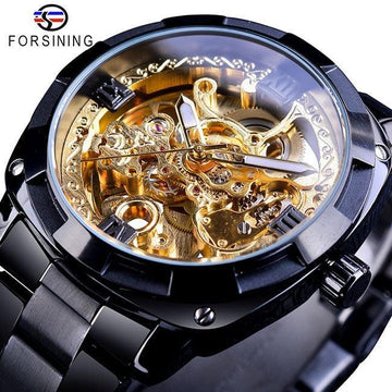 NEW - Luxury Men Golden Luminous Hands Skeleton Transparent Retro Watch - The Jewellery Supermarket